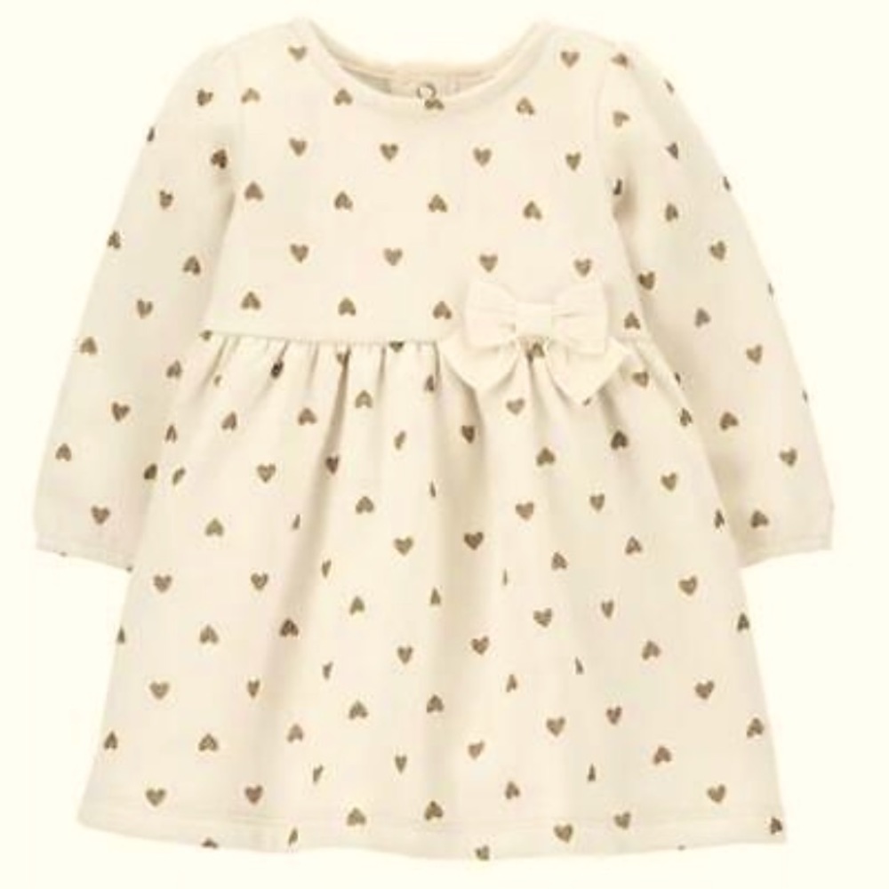 Carter's Gold Glitter Heart print Fleece Dress